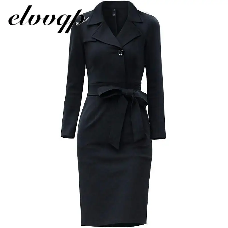 

New Women Notched Office Lady Dress Fashion Sexy Attractive Elegant Belted Midi Bodycon Vestidos Celebrity Party Dress Clubwear