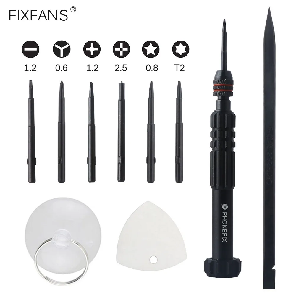 

Cell Phone Repair Tool Kit, 6 in 1 Magnetic Screwdriver 0.6 Y000 P2 Pentalobe T2 Torx PH0000 Phillips Screwdriver Opening Tool