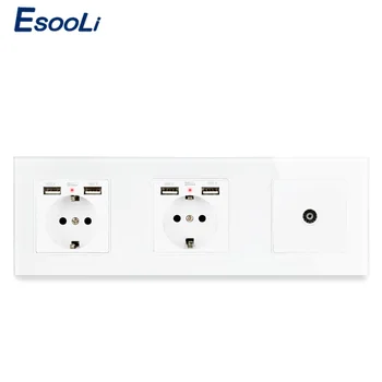 ESOOLI Crystal Tempered Glass Double EU Standard Socket with 4 USB Charging Port 1 Gang Female TV Connector Television Port
ESOOLI Crystal Tempered Glass Double EU Standard Socket with 4 USB Charging Port 1 Gang Female TV Connector Television Port
