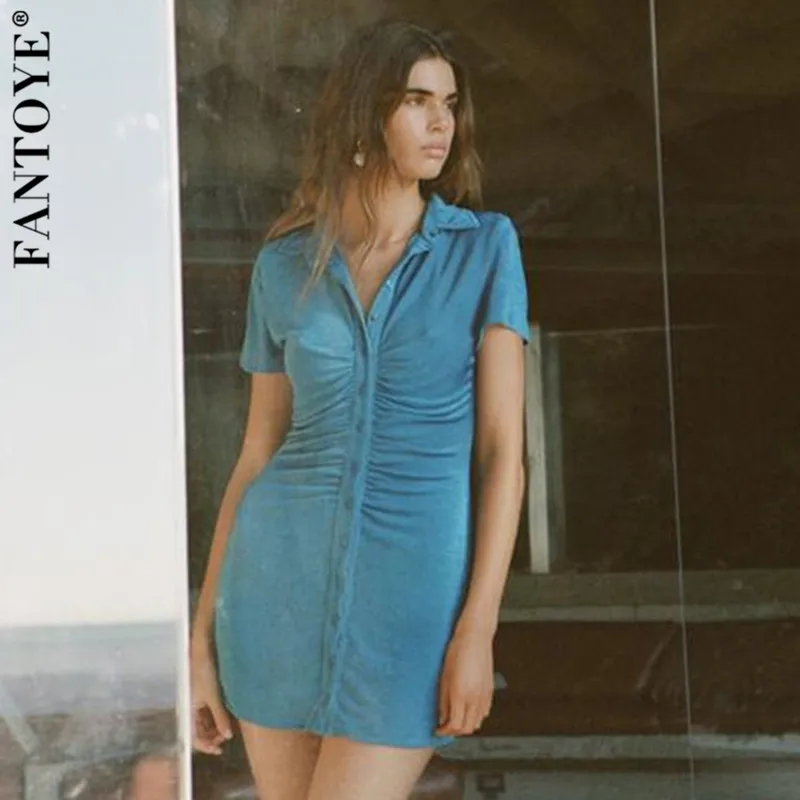 Fantoye Blue Turn-Down Collar Ruched Shirt Dress For Wome 2021 Elegant Short Sleeve Skinny Mini Dress Solid Slim Blouse Vestidos
Fantoye Blue Turn-Down Collar Ruched Shirt Dress For Wome 2021 Elegant Short Sleeve Skinny Mini Dress Solid Slim Blouse Vestidos