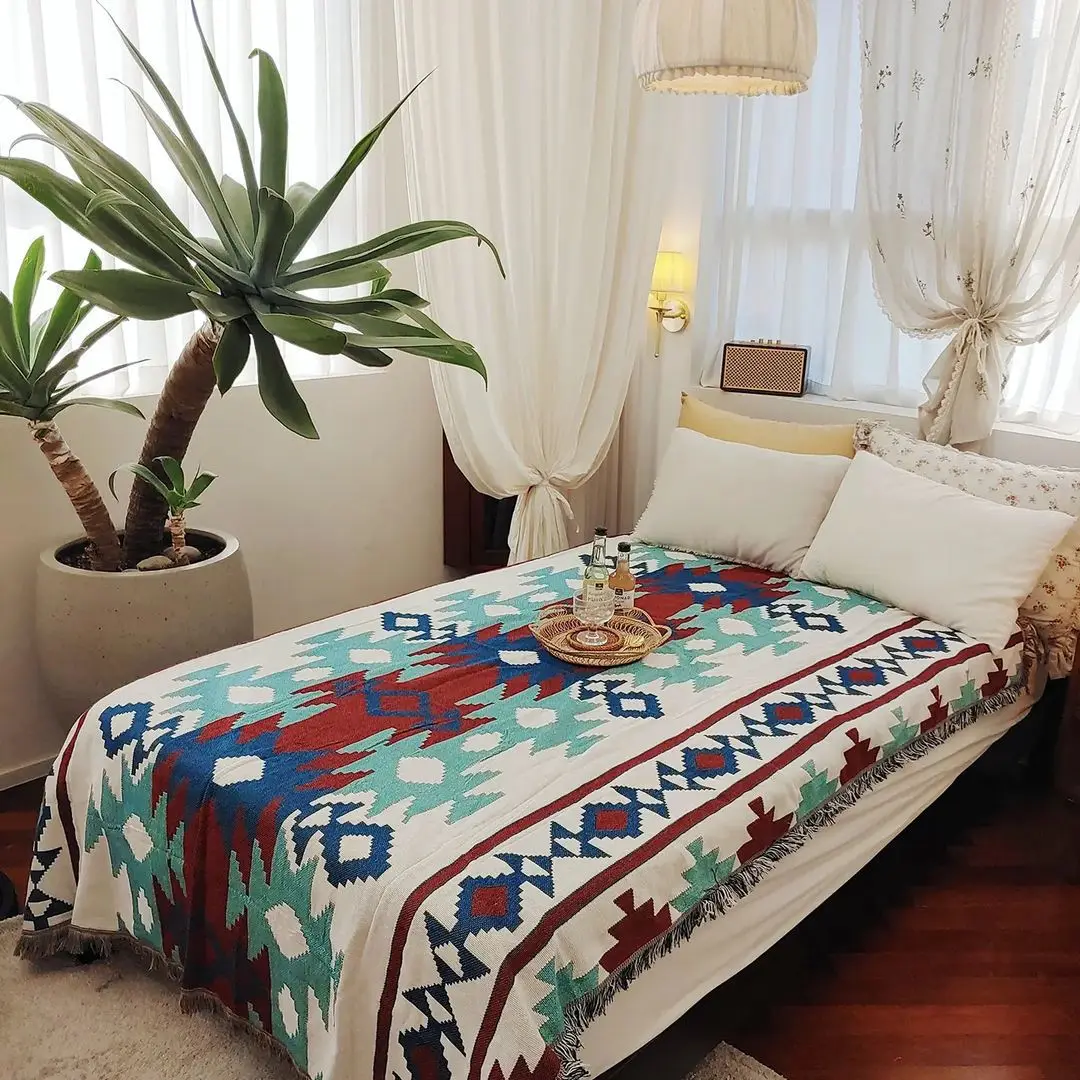 

Пледы с геометрическим рисунком, коврики для кровати, богемное вязаное пляжное одеяло из ниток, полотенце для дивана, плед для кровати, гобелен, покрывало, скатерть 150x210 см