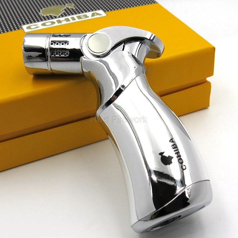 COHIBA Gun Design Metal Lighters Creative 4 Torch Jet Flame Windproof Cigarette Cigar Lighter Portable With Gift Box
COHIBA Gun Design Metal Lighters Creative 4 Torch Jet Flame Windproof Cigarette Cigar Lighter Portable With Gift Box