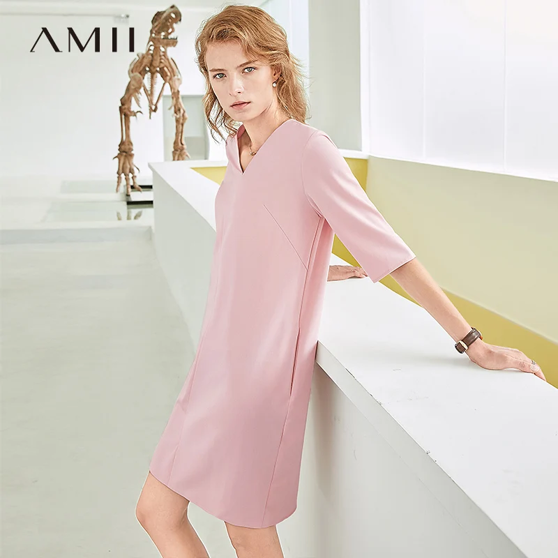 AMII Spring Summer V Neck Pure Color Mid Long Style Female Dress Loose Straight Middle Sleeves 11860065
AMII Spring Summer V Neck Pure Color Mid Long Style Female Dress Loose Straight Middle Sleeves 11860065