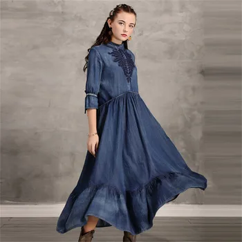 Summer Women Denim Dress 2020 Vintage Women's Dresses Stand Collar Embroidery Half Sleeve Woman Vestidos 
Summer Women Denim Dress 2020 Vintage Women's Dresses Stand Collar Embroidery Half Sleeve Woman Vestidos