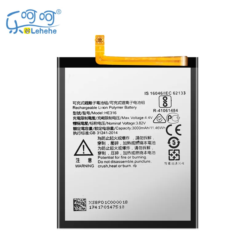 LEHEHE Батарея для Nokia 6 Nokia6 N6 TA-1000 TA-1003 TA-1021 TA-1025 TA-1033 HE316 3000mAh смартфон батареи с