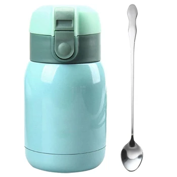 

10 inch Stainless Steel Tableware Long Handle Scoop Teaspoon & Stainless Steel Big Belly Thermos Bottle(SKY BLUE)200Ml