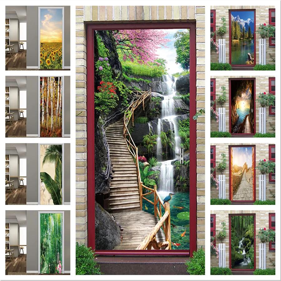 Фото Vinyl Self-adhesive Door Sticker Window Boys Girls Bedroom Living Room Decor Wallpaper Waterproof Scenery 3D Photo Mural Renew  Дом и | Door Stickers (1005003495314199)