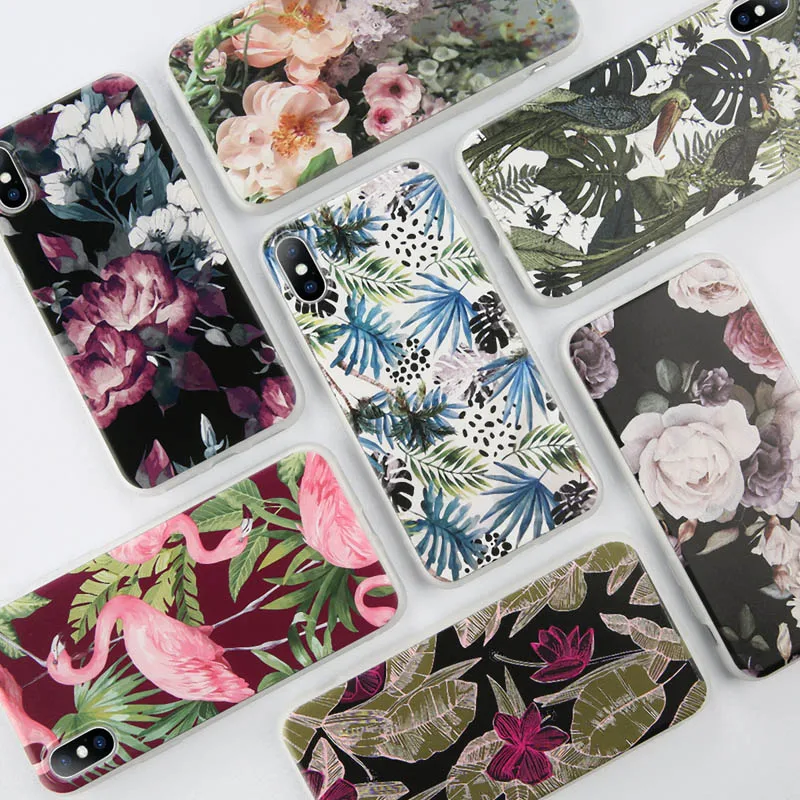 USLION Flamingo Flower Leaves Cases Cover For iPhone X XR Xs Max Soft TPU Silicone Phone Case 6 6s 7 8 Plus 5 5s SE |