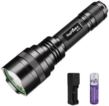 Supfire Tactical Flashlight Waterproof 5 Modes Torch Super Bright 1100 Lumens LED with 18650 Battery and Charger-Model C8-T6