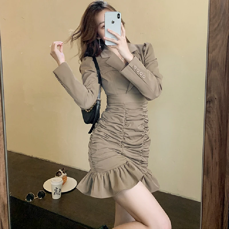 Solid Elegant Fashion Turn Down Collar Dress Fairy Korean Sleeve Pleated Ruffles Mini Hip Dress Autumn 2021 Women's Clothing Y2k
Solid Elegant Fashion Turn Down Collar Dress Fairy Korean Sleeve Pleated Ruffles Mini Hip Dress Autumn 2021 Women's Clothing Y2k