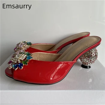 Colorful Rhinestone Flower Buckle Sandals Women Jeweled Crystal Ball Heel Peep Toe Patent Leather Slingbacks Party Mules
Colorful Rhinestone Flower Buckle Sandals Women Jeweled Crystal Ball Heel Peep Toe Patent Leather Slingbacks Party Mules