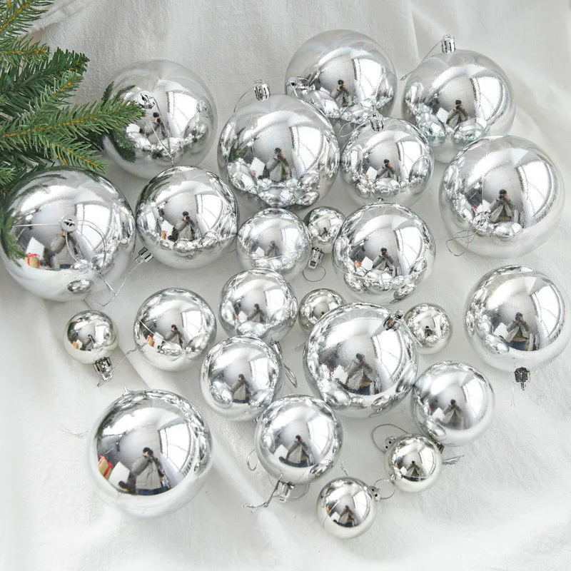 

Christmas Balls Christmas Tree Ornaments Silver Light Plating Balls 4-20cm xmas Decorations Hanging Tree Pendants New Year Gift