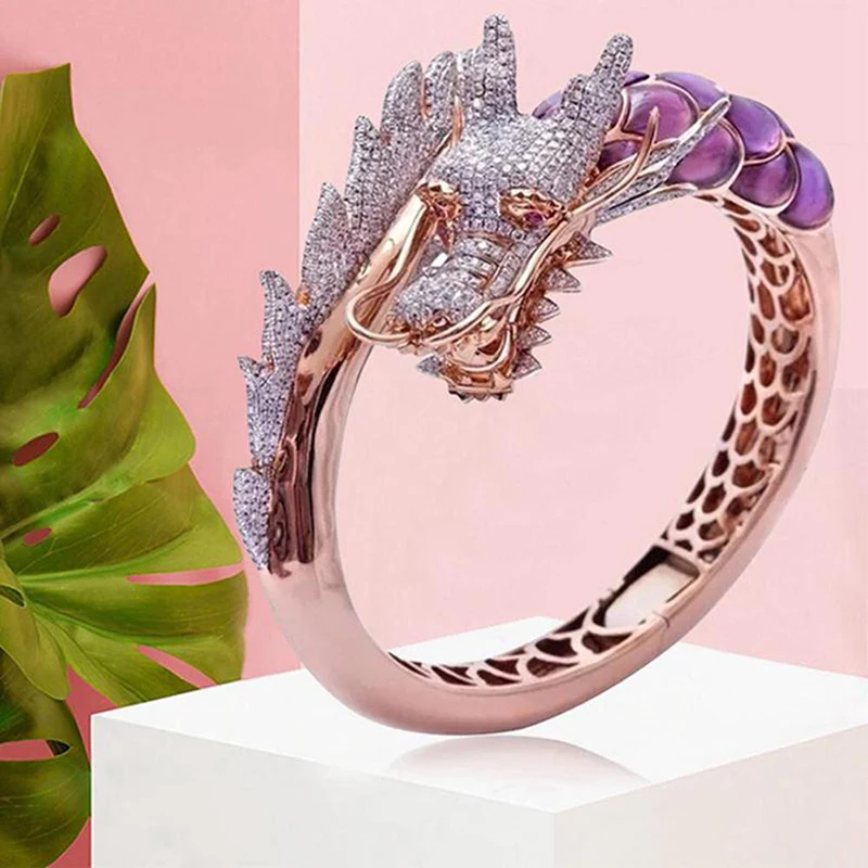 Elegant Rose Gold Unique Design Dragon Crystal Rings For Men&Women Vintage Style Punk Party Wedding Band Cool Finger Jewelry | Украшения