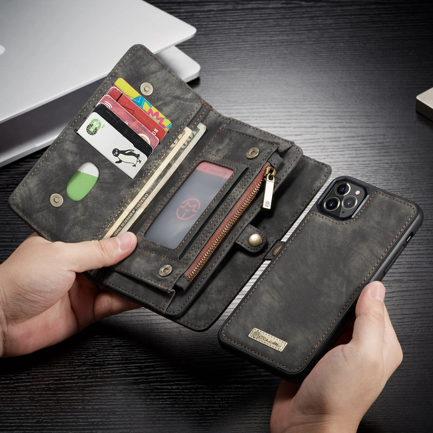 

Multi-function Wallet With Card For iphone11, 11Pro and 11ProMax Cases. The Case Can Hold Cash And Credit CARDS,With Zipper Bag