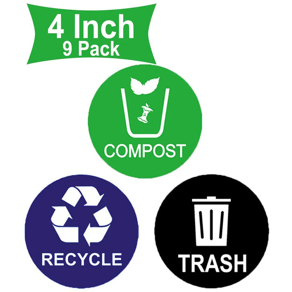 9Pack 4inch Recycle Sticker Trash Bin Label Compost Sign Decal Waterproof Organize & Coordinate Garbage Waste from Recycling
9Pack 4inch Recycle Sticker Trash Bin Label Compost Sign Decal Waterproof Organize & Coordinate Garbage Waste from Recycling