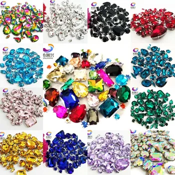 

Hot! 68pcs/50pcs pack 18 colors mix size glass crystal material flatback sew on claw rhinestones,diy Clothing accessorie