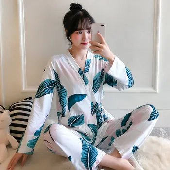 Women's Sleepwear 100% Cotton Gauze Soft Kimono Pajama Sets Long Sleeve Print Pajama Set Autumn Female Pyjamas Nightwear
Women's Sleepwear 100% Cotton Gauze Soft Kimono Pajama Sets Long Sleeve Print Pajama Set Autumn Female Pyjamas Nightwear
