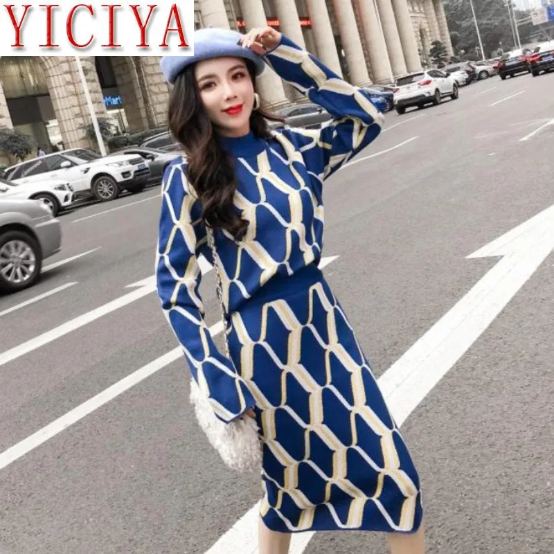 2020 Geometric Pattern Knitted Sweater Suits 2 Piece Set Skirt Spring Women Outfits Elastic Waist Knee Bodycon Pencil Clothes
2020 Geometric Pattern Knitted Sweater Suits 2 Piece Set Skirt Spring Women Outfits Elastic Waist Knee Bodycon Pencil Clothes