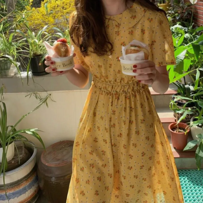 Women Summer Sweet Long Floral Chiffon Dress Ladies Elastic Waist A-Line Vestidos Yellow Casual Robe Femme Sukienki Jurk Jurken
Women Summer Sweet Long Floral Chiffon Dress Ladies Elastic Waist A-Line Vestidos Yellow Casual Robe Femme Sukienki Jurk Jurken
