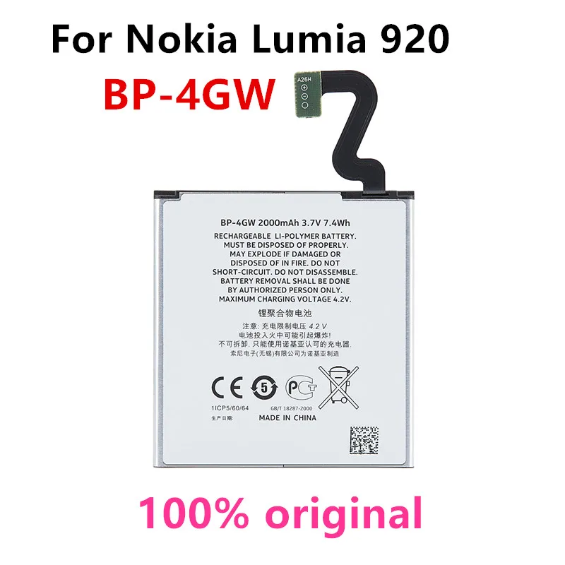 

Original BP-4GW 2000mAh Replacement Battery For Nokia Lumia 920 920T BP4GW/BP 4GW Li-Polymer Batteries
