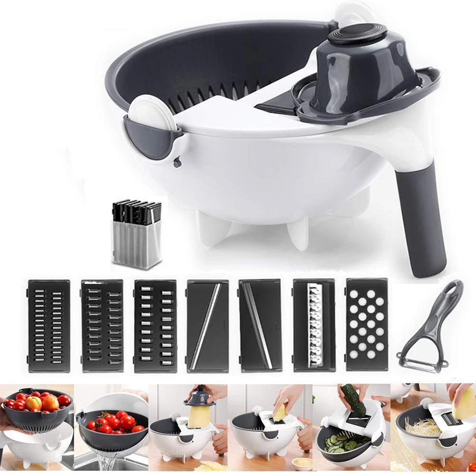 Basedidea Magic Multifunctional Rotate Vegetable Cutter With Drain Basket Kitchen Veggie Fruit Shredder Grater Slicer 9-in-1
Basedidea Magic Multifunctional Rotate Vegetable Cutter With Drain Basket Kitchen Veggie Fruit Shredder Grater Slicer 9-in-1