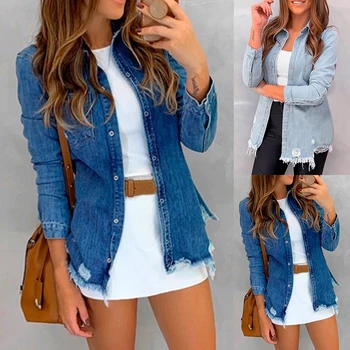 LASPERAL Women Button Down Denim Shirt Autumn Long Sleeve Turn Down Collar Jean Jacket Slim Feminime Jaqueta Ripped Coat Outwear
LASPERAL Women Button Down Denim Shirt Autumn Long Sleeve Turn Down Collar Jean Jacket Slim Feminime Jaqueta Ripped Coat Outwear