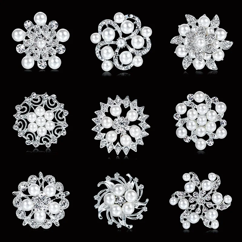 

Crystal Diamante and Imitation Pearl Brooches Fashion Flower Plant Brooch Pins Jewelry Gifts For Women in Assorted Designs AA0