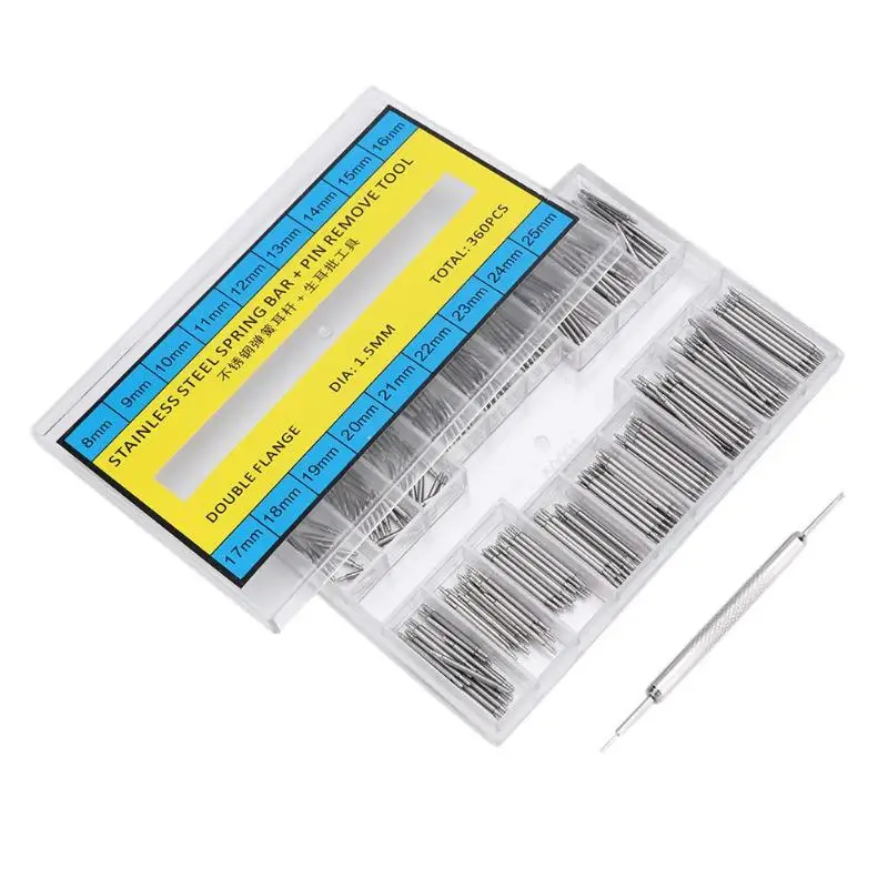 360Pcs 8-25mm Stainless Steel Watch Link Pins Tool kit and Dismantle Watchband Tool Ear Batches Both Head Watches for Parts
360Pcs 8-25mm Stainless Steel Watch Link Pins Tool kit and Dismantle Watchband Tool Ear Batches Both Head Watches for Parts