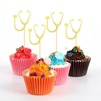 24 Pcs/set Golden Simulation Stethoscope Shape Cupcake Toppers Medical School Graduate Nursing Theme Party Cake Decorations
24 Pcs/set Golden Simulation Stethoscope Shape Cupcake Toppers Medical School Graduate Nursing Theme Party Cake Decorations