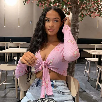 Butterfly Pink Cute Sexy Woman T-shirts Tie Front V Neck Long Sleeve Crop Top Graphic Tees Women Clothes
Butterfly Pink Cute Sexy Woman T-shirts Tie Front V Neck Long Sleeve Crop Top Graphic Tees Women Clothes