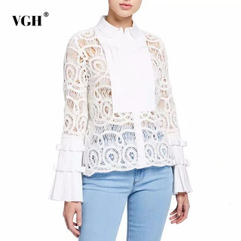 VGH Perspective Patchwork Hollow Out Shirts For Women Lapel Collar Flare Sleeve Vintage Lace Blouses Female 2020 Spring New
VGH Perspective Patchwork Hollow Out Shirts For Women Lapel Collar Flare Sleeve Vintage Lace Blouses Female 2020 Spring New