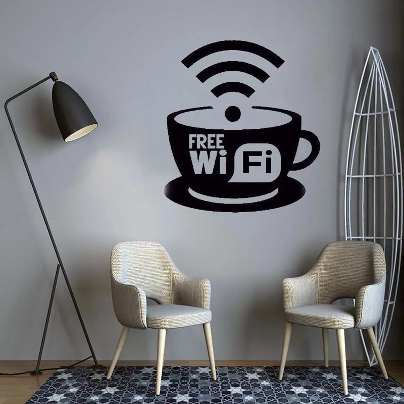 YOYOYU Free Wifi Logo Wall Window Decal Coffee Cafe Restaurant Art Decor New Design Cup Vinyl Sticker HL321 | Дом и сад