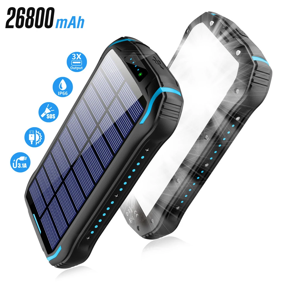 Waterproof Solar Power Bank with Camping Flashlight Portable Charger 26800mAh Powerbank for iPhone 15 14 Samsung Xiaomi Battery
Waterproof Solar Power Bank with Camping Flashlight Portable Charger 26800mAh Powerbank for iPhone 15 14 Samsung Xiaomi Battery