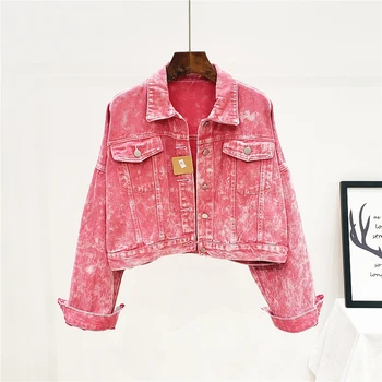Fashion Short Rose red Wash Denim Jacket Women Loose Outerwear 2020 Spring Long sleeve Jeans Jacket Basic Coat Female Streetwear
Fashion Short Rose red Wash Denim Jacket Women Loose Outerwear 2020 Spring Long sleeve Jeans Jacket Basic Coat Female Streetwear