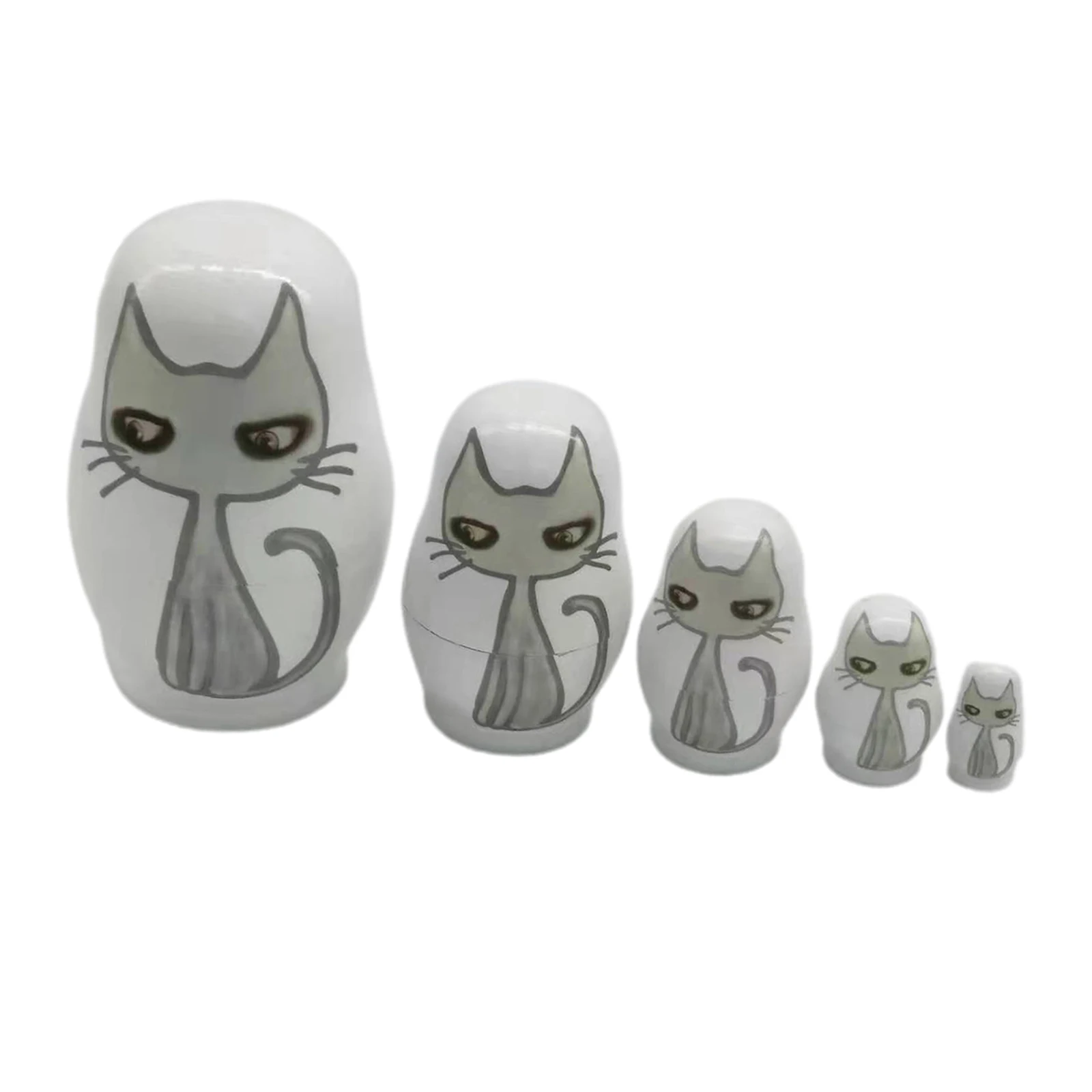 Cute Set 5Pcs Wooden Nesting Dolls Matryoshka Christmas Russian Toy Cartoon Cat Cute Set 5Pcs Wooden Nesting Dolls Matryoshka Christmas Russian Toy Cartoon Cat