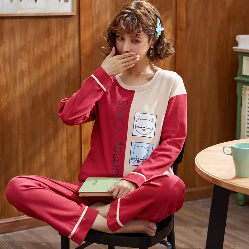 Korean-style Contrast Color Tracksuit 2020 Spring Clothing New Style Cute Cat Crew Neck Long Sleeve Comfortable Pajamas Two-Piec
Korean-style Contrast Color Tracksuit 2020 Spring Clothing New Style Cute Cat Crew Neck Long Sleeve Comfortable Pajamas Two-Piec