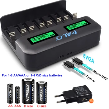 PALO 8 slots LCD display USB Smart battery Charger for AA AAA SC C D Size Rechargeable Battery 1.2V Ni-MH Ni-CD Quick Charger
PALO 8 slots LCD display USB Smart battery Charger for AA AAA SC C D Size Rechargeable Battery 1.2V Ni-MH Ni-CD Quick Charger