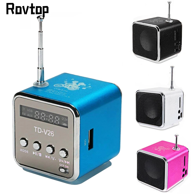 Rovtop TD-V26 Mini Digital FM Radio Speaker Receiver With LCD Portable Stereo Loudspeaker With Micro TF Card
Rovtop TD-V26 Mini Digital FM Radio Speaker Receiver With LCD Portable Stereo Loudspeaker With Micro TF Card