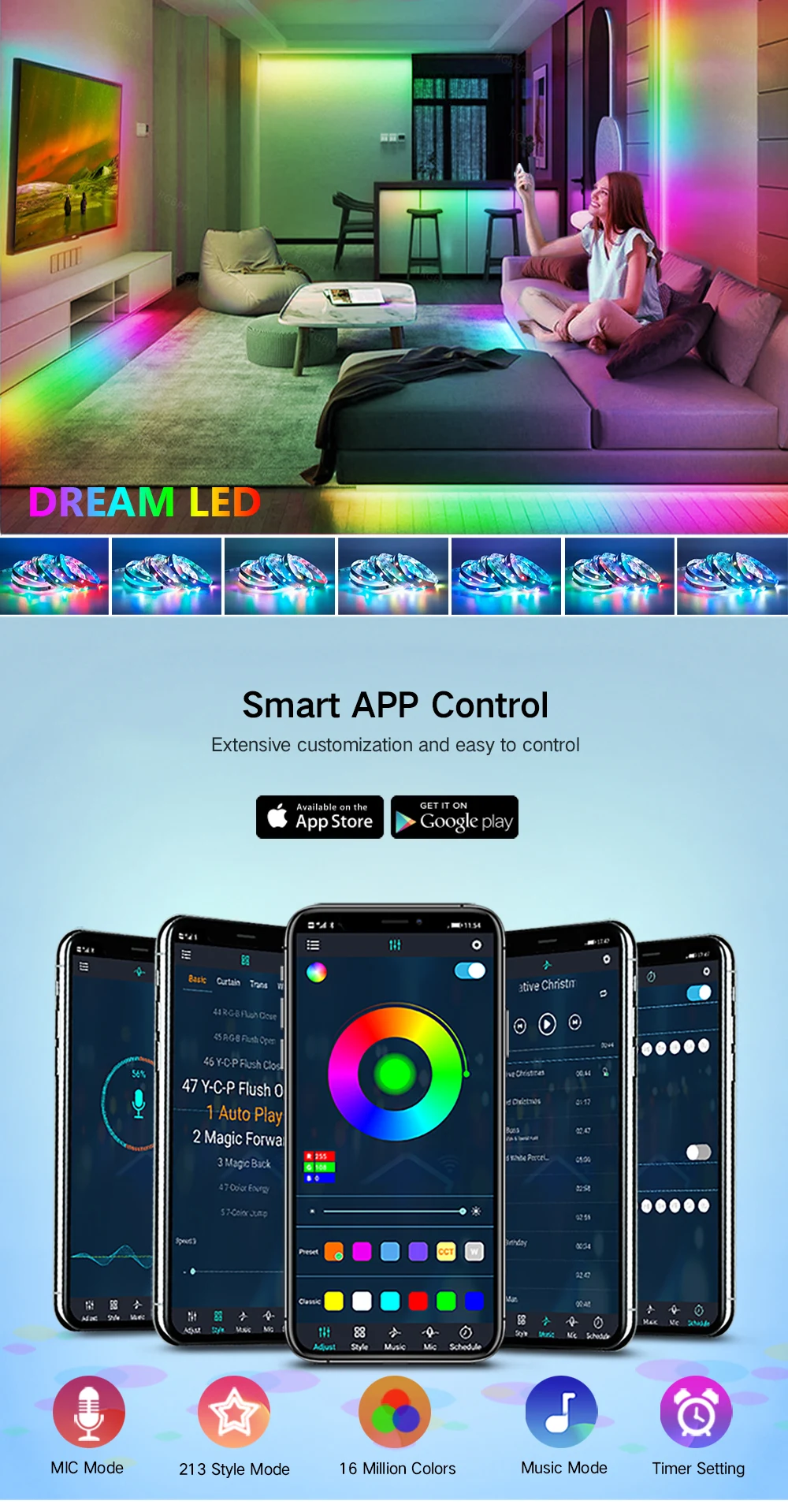 Generic Led Strip Lights Rgb Tape Room Decor WS2811 Dream Color