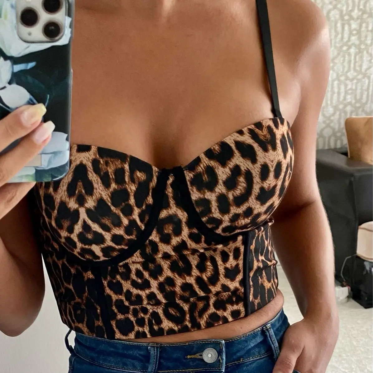 

2020 New Women Camisole Top Leopard Printing Stretch Crop Top Underwired Bustier Bra Night Club Party Tank Tops Female Top