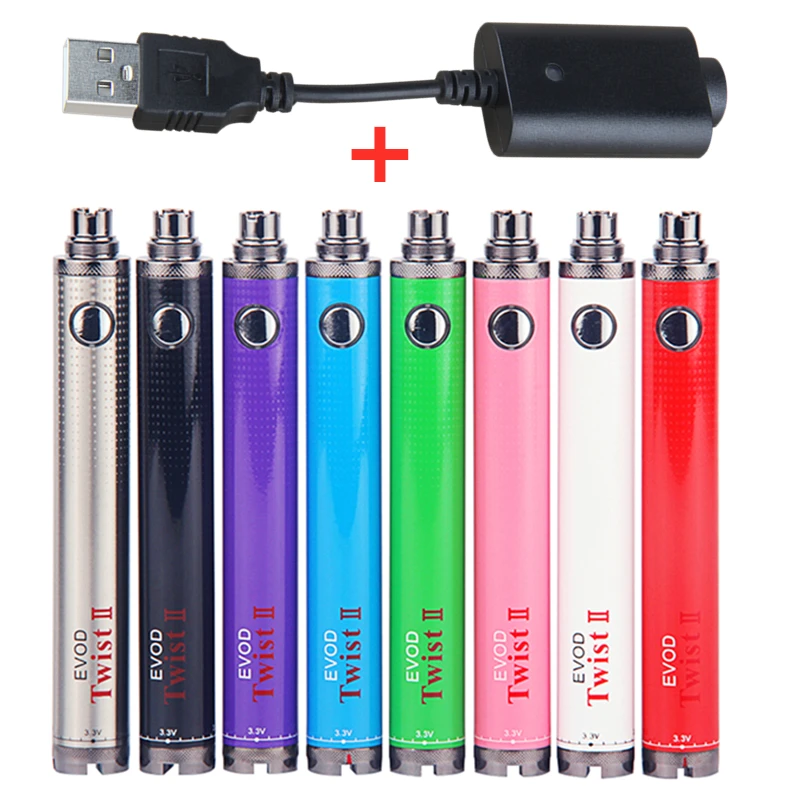 

1Pcs EVOD Twist II Vape+USB Charger Electronic Cigarette Preheating Battery For Ego 510 Atomizer E-cigarette Pen Cigar Consumer