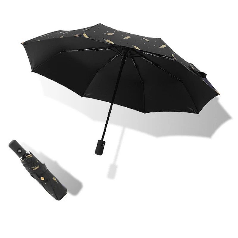 White Black Feather Pattern Automatic Opening and Closing 3 Folding Umbrella Sun Protection / Rain Protection Strong and Durable
White Black Feather Pattern Automatic Opening and Closing 3 Folding Umbrella Sun Protection / Rain Protection Strong and Durable