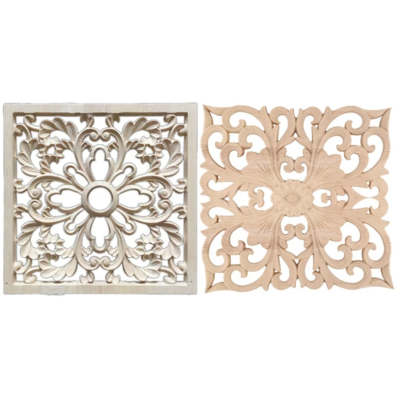 

1X Rubber Wood Carved Floral Decal Craft F:20 X 20Cm & 1X Applique Real Wood Carving Accessories And Retail.Woodcarving