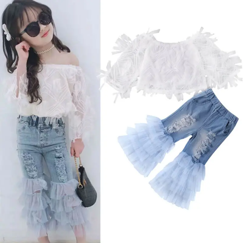 Pudcoco 1-6Y Princess Sweet Outfits Baby Girls Clothes Set Lace Off Shoulder Shirt Tops Kids Ruffle Hole Pants Jeans
Pudcoco 1-6Y Princess Sweet Outfits Baby Girls Clothes Set Lace Off Shoulder Shirt Tops Kids Ruffle Hole Pants Jeans