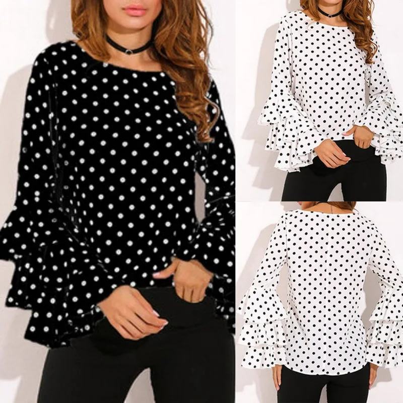 2020 New Fashion Dot Print Flare Sleeve Women Blusa O-neck Long Sleeve Chiffon Shirts Ladies Tops Korean White Black Blouse 5XL
2020 New Fashion Dot Print Flare Sleeve Women Blusa O-neck Long Sleeve Chiffon Shirts Ladies Tops Korean White Black Blouse 5XL