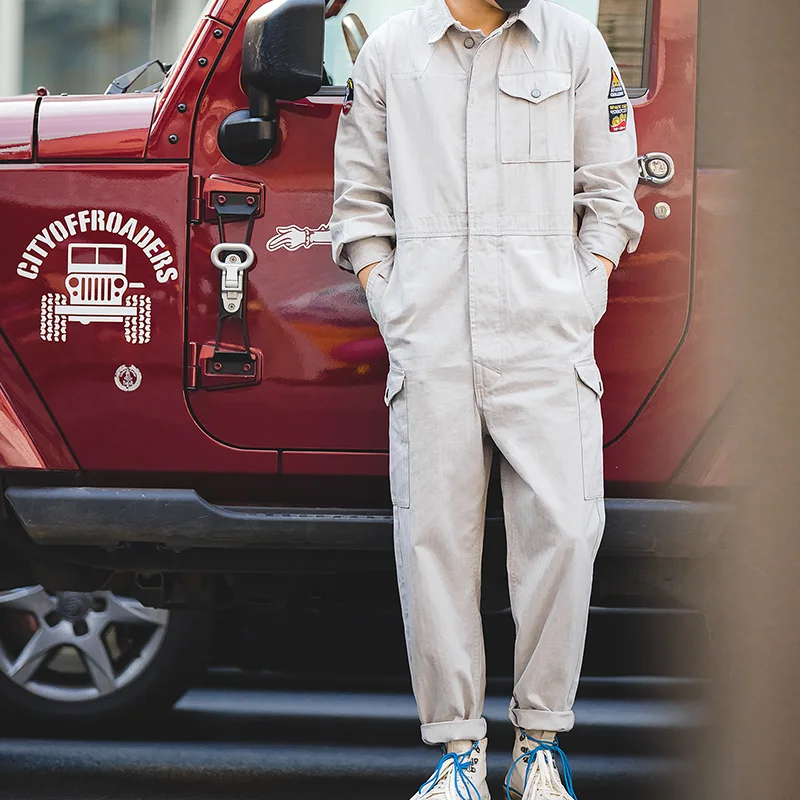 Фото Мужской винтажный комбинезон с длинным рукавом рабочая одежда заплатками и