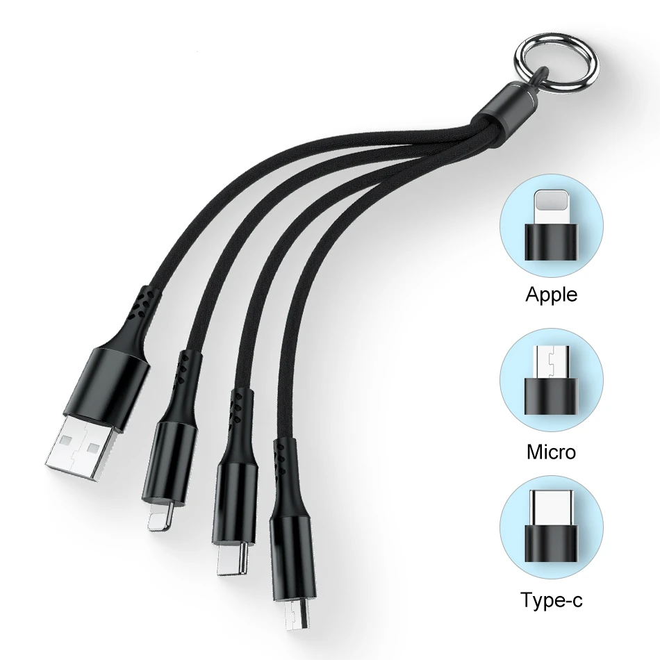 3 в 1 USB кабель для iPhone Samsung Android мобильный телефон Micro Type C Мульти Брелок портативный