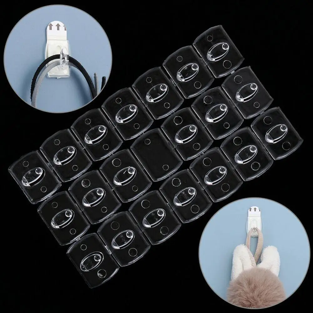 

20PCS Wall Transparent Removable Hook Holder Strong Seemless Cable Clamp Adhesive Hook Rack Bathroom Kitchen Towel Key Hanger