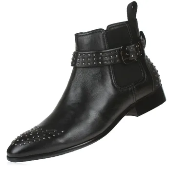 Ankle Slip-ons Premium Cowhide Round Toe Genuine Leather High Top Botas Hombre Black Brown Work Shoes Pointed Toe Cow Leather 
Ankle Slip-ons Premium Cowhide Round Toe Genuine Leather High Top Botas Hombre Black Brown Work Shoes Pointed Toe Cow Leather