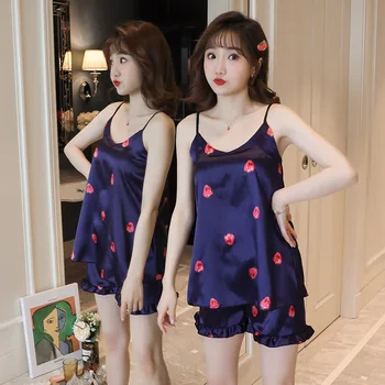 Satin Silk Sleepwear for Women Summer Pattern Pajamas Sets Loose Comfortable Pyjamas For Girl Sling + Shorts Casual Home Clothes
Satin Silk Sleepwear for Women Summer Pattern Pajamas Sets Loose Comfortable Pyjamas For Girl Sling + Shorts Casual Home Clothes